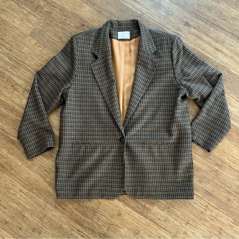 Vintage Tradition Wool Blend Brown Plaid Blazer, Sz 20